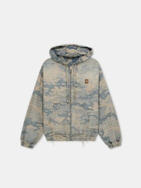 CAMO JACQUARD DENIM ZIP HOODIE