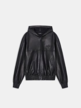 LEATHER OVERSIZED ZIP HOODIE