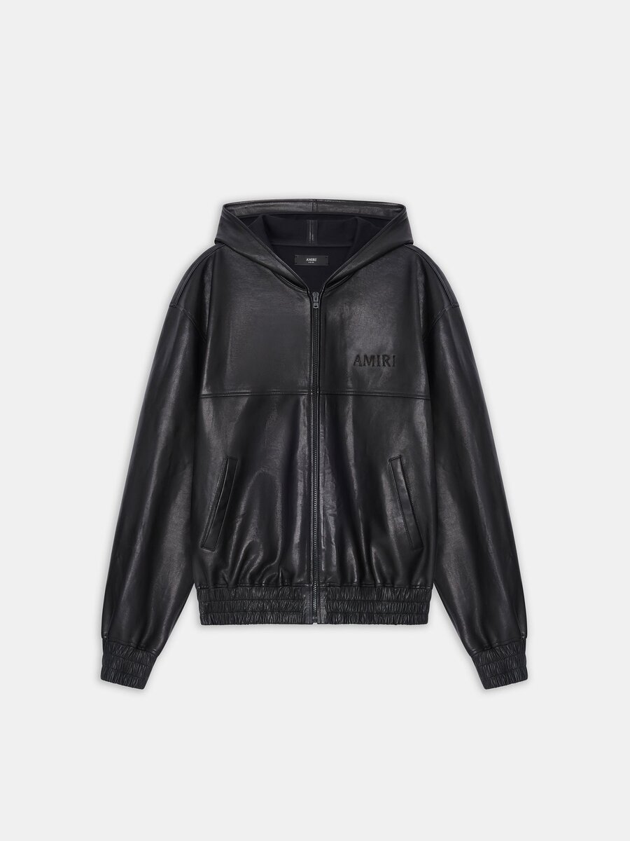 LEATHER OVERSIZED ZIP HOODIE