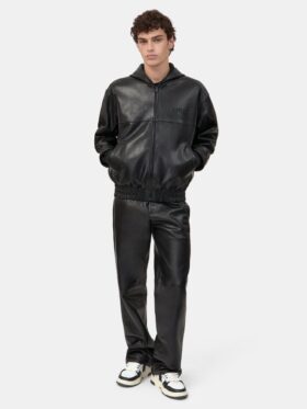 LEATHER OVERSIZED ZIP HOODIE