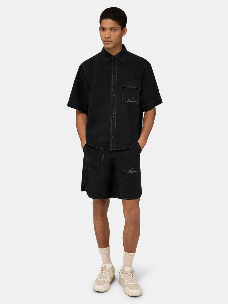 SCRIPT LINEN GD PKT SS SHIRT