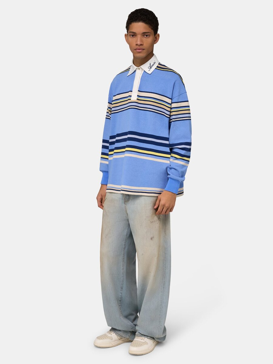 STRIPED OVERSIZED LONG SLEEVE POLO
