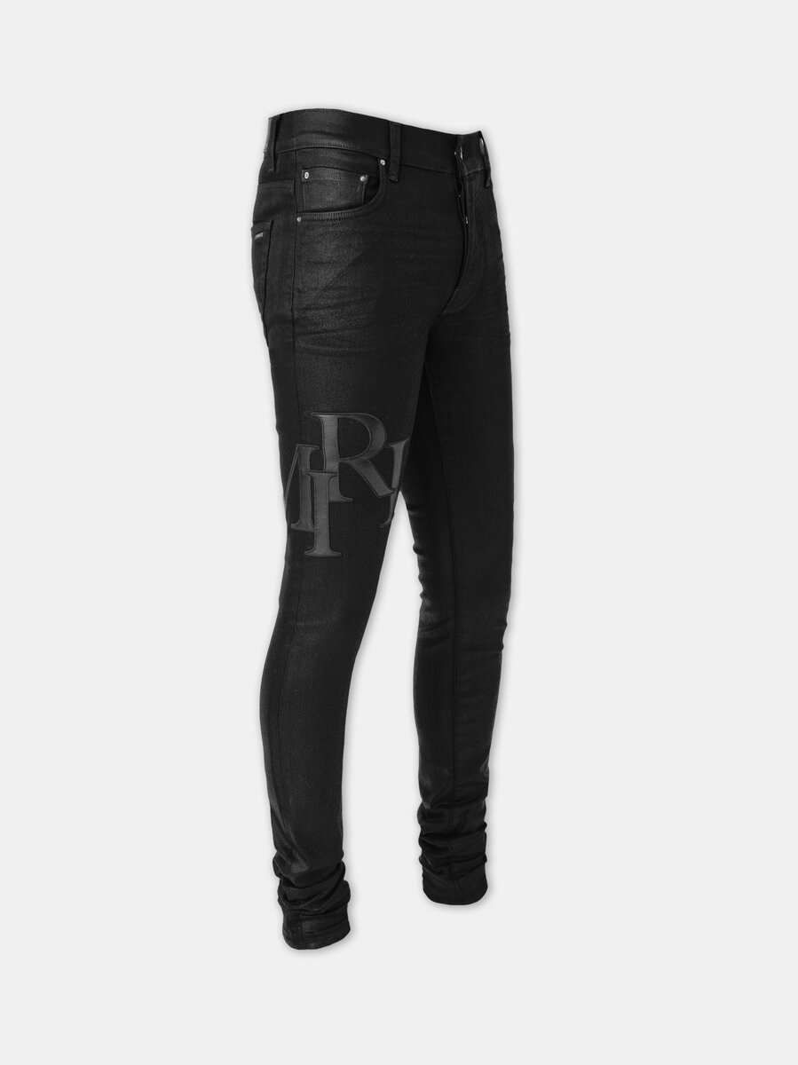 WAXED STAGGERED LOGO SKINNY JEAN