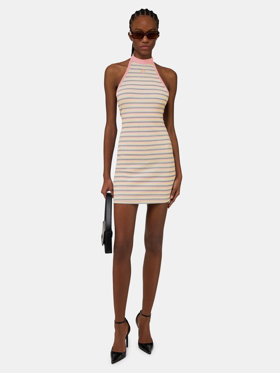 WOMEN'S MA STRIPED HALTER MINI DRESS