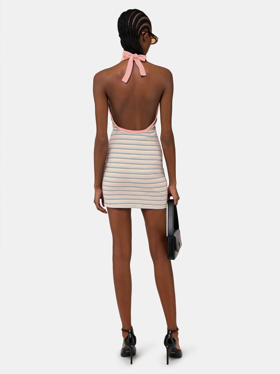 WOMEN'S MA STRIPED HALTER MINI DRESS