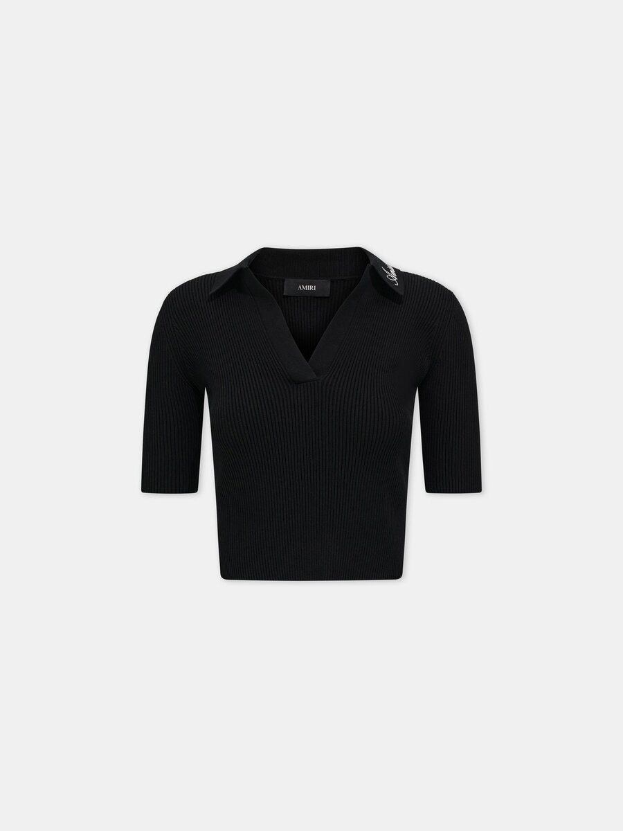 WOMEN'S SCRIPT RIB KNIT SS POLO