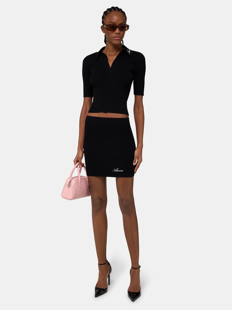 WOMEN'S SCRIPT RIB KNIT MINI SKIRT