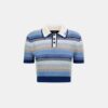 WOMEN'S STRIPED CROCHET MESH POLO