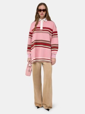 WOMEN’S STRIPED OVERSIZED LONG SLEEVE POLO