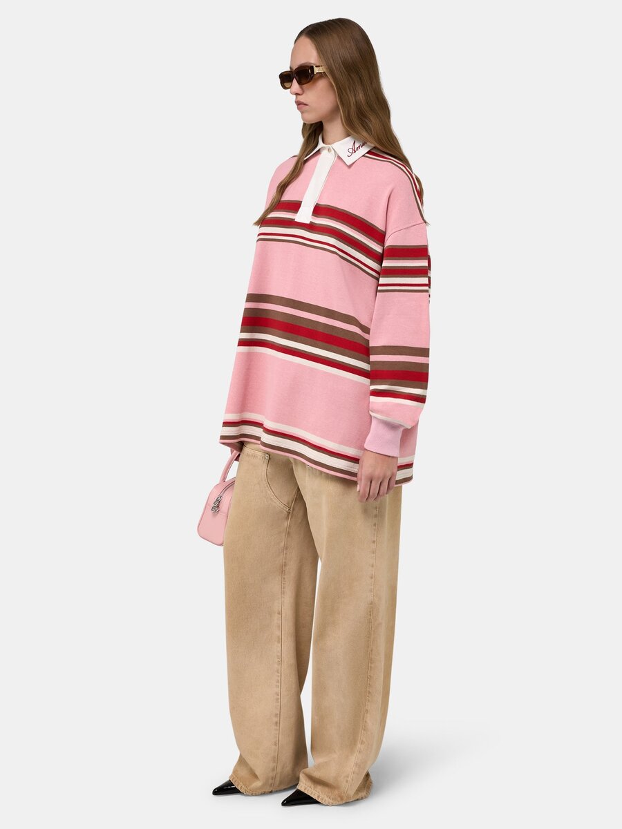 WOMEN'S STRIPED OVERSIZED LONG SLEEVE POLO